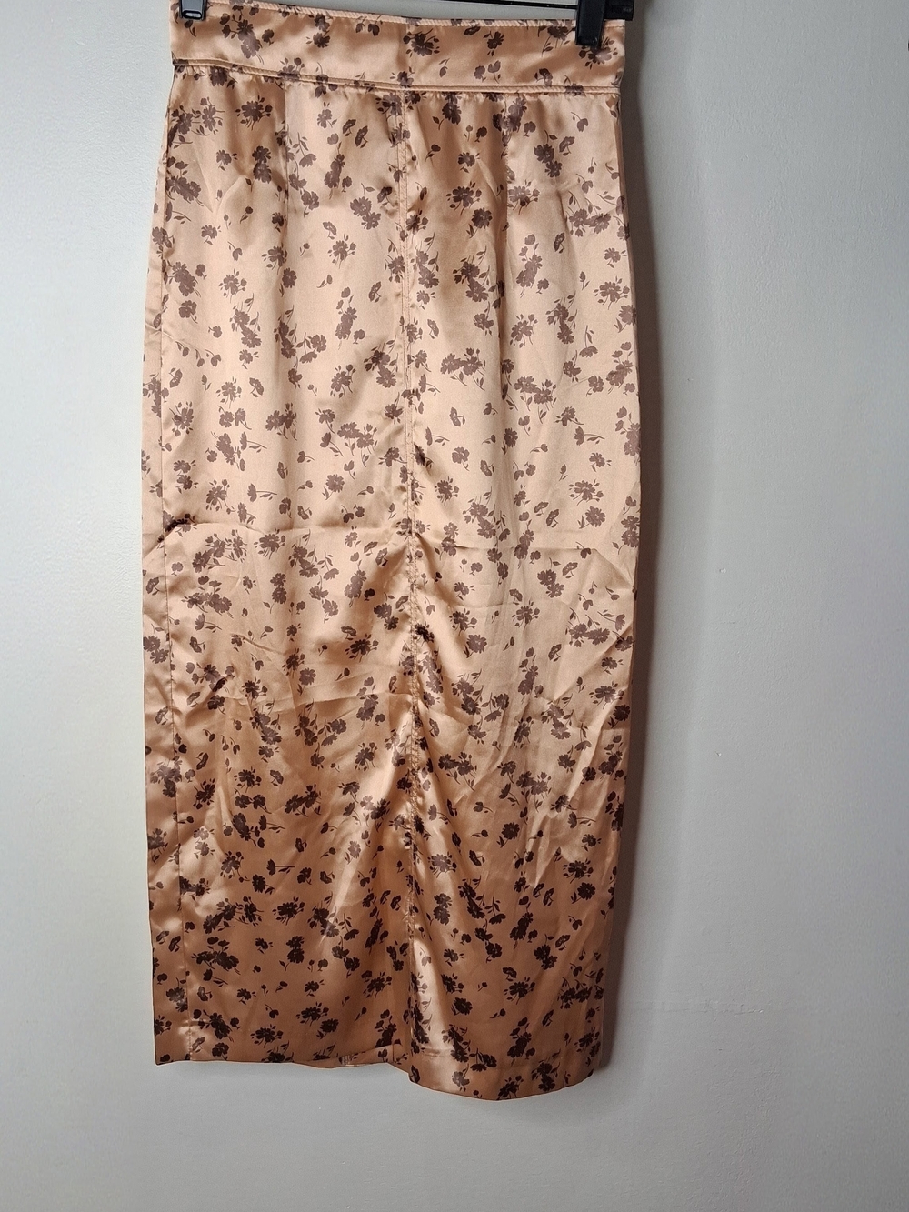 Zara Floral Satin Midi Skirt Champagne Brown Peach XS